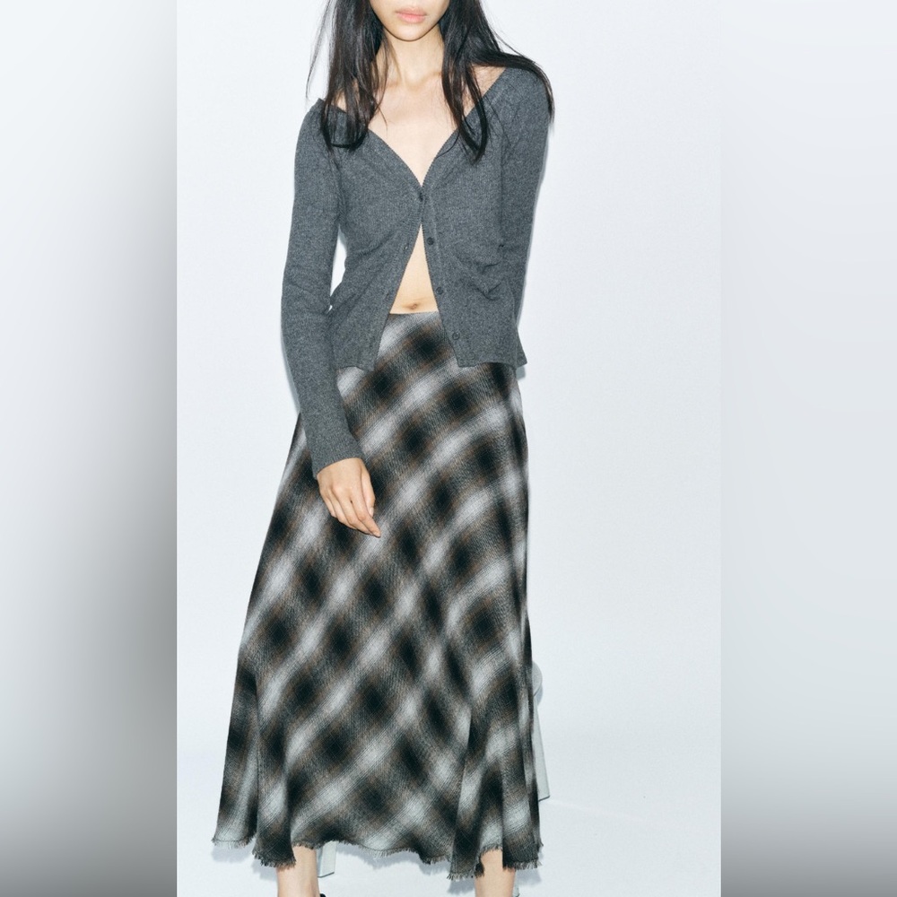 Zara Checkered Midi Skirt ZW Collection